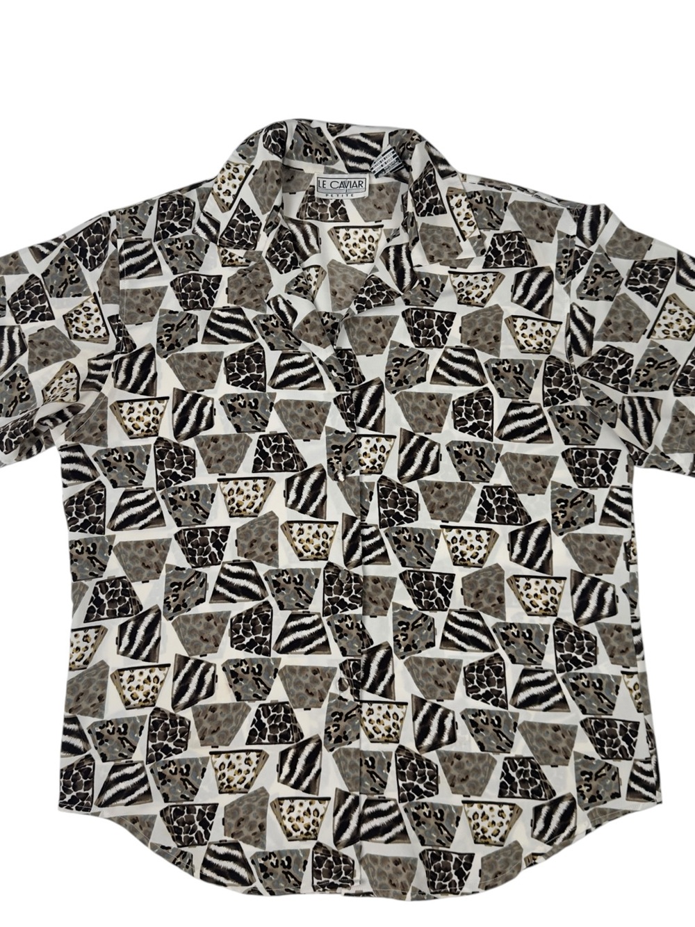 Vintage 80s 90s Le Caviar Petite Women Small Animal Print Geometric Button Up Sh